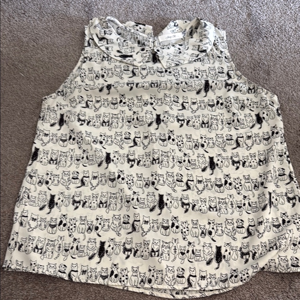 Modcloth peter pan collar Cat Print Sleeveless Top
